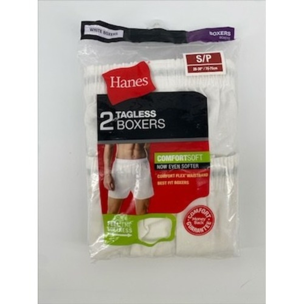 Hanes Boxers Mens Small‎ White New 2-Pack Tagless ComfortSoft Flex Waistband